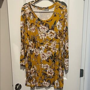 Mustard Floral 3-4 Length Sleeve Women's Top